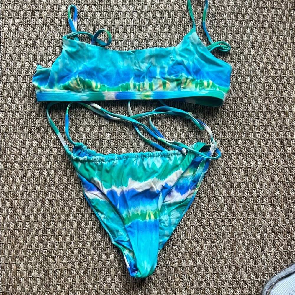 IT'S NOW COOL Blue and Green Tie-Dye Bikini Set